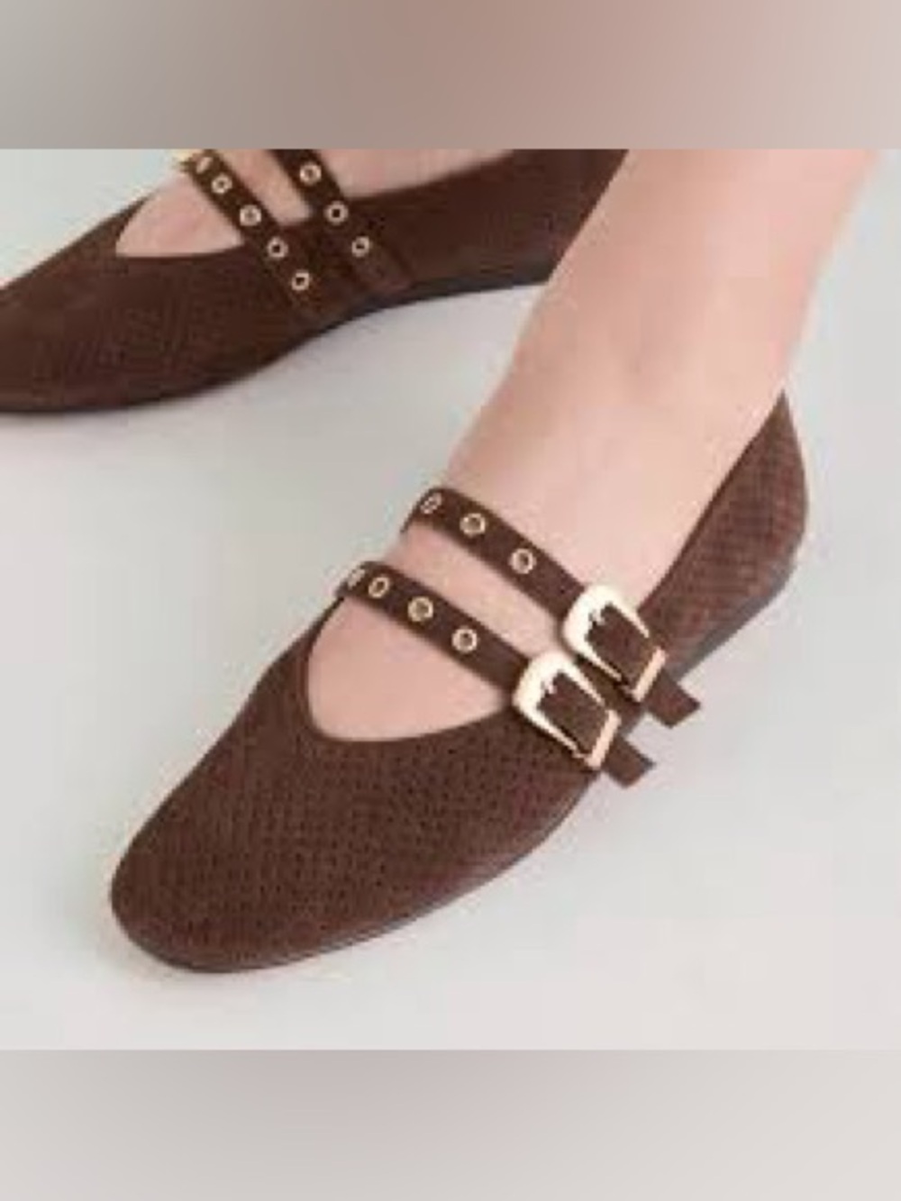 Dolce Vita Brown Double-Strap Mary Jane Flats with Gold Buckles